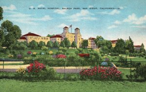 Vintage Postcard Naval Hospital Balboa Park Garden Landscape Sn Diego California