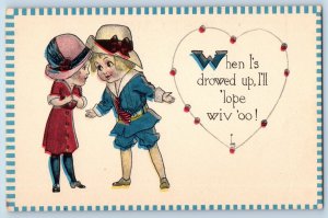 Valentine Postcard Children Heart When Is Drowed Up I'll Lope Wiv Oo c1910's