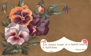 Vintage Postcard 1912 Pansies Large Print The Deepest Hunger of Faithful Heart