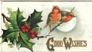 1880's Raphael Tuck Folding Christmas Wishes Holly Victorian Trade Card P119