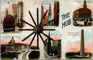 Vtg 1908 The Hub Old North Church State House South Faneuil Hall MA Postcard