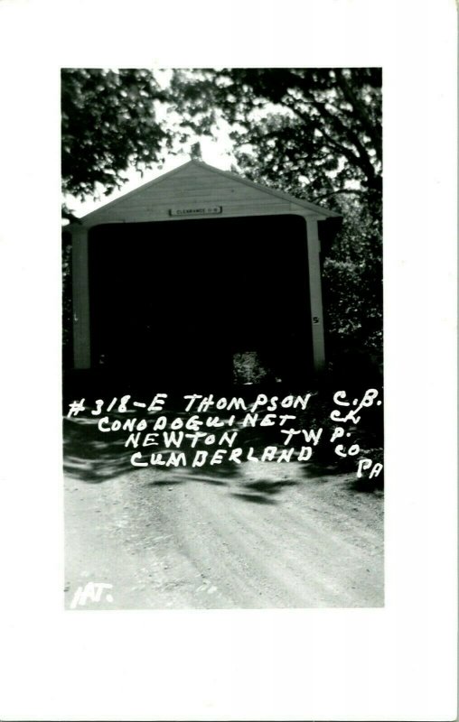 Vtg RPPC 1940s Thompson Cubierto Puente Conodoguinet Creek Newton Township Pa