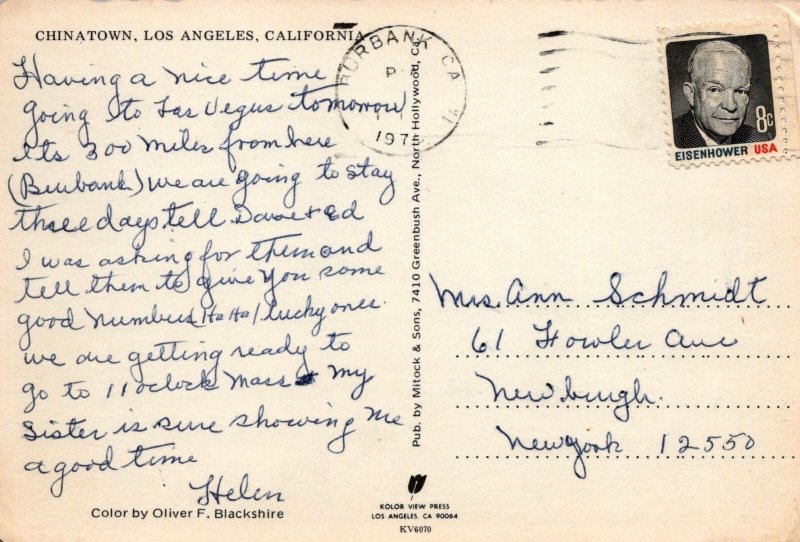 VINTAGE POSTCARD CONTINENTAL SIZE CHINATOWN LOS ANGELES CALIFORNIA AS
