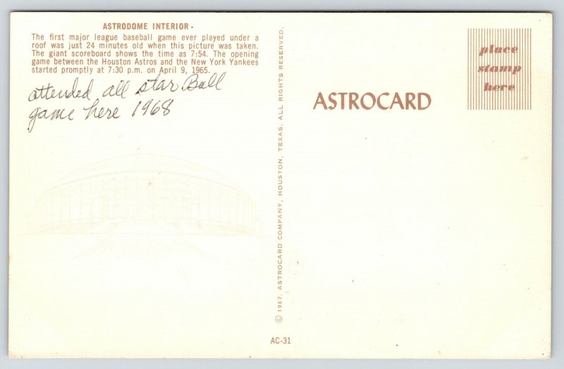 Houston Texas~Astrodome Baseball Stadium Interior~Game Day~Scoreboard~1967 