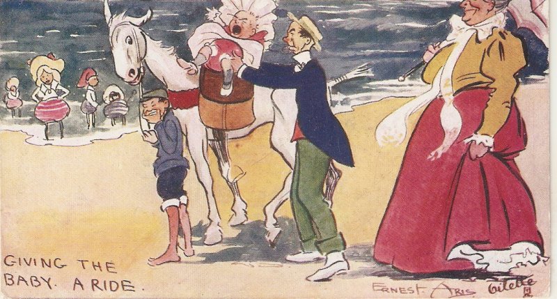 Ernest Aris. Giving the baby a ride at SouthenD Tuck Oilette Seaside Humour PC