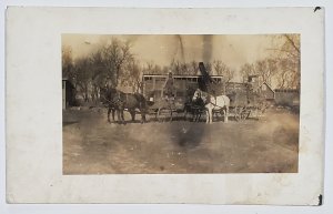 RPPC Young Farmers with Horse Teams Wagon Thresher and Barns Postcard C24