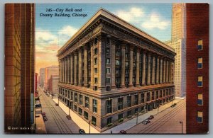 Postcard Chicago IL c1941 City Hall & County Bulding LaSalle Street Linen
