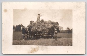 RPPC Farming Scene Farmers On Hay Wagon Photo c1910 Postcard S21