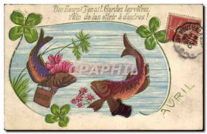 Old Postcard Fantasy Flowers Fishes April 1st Trefles