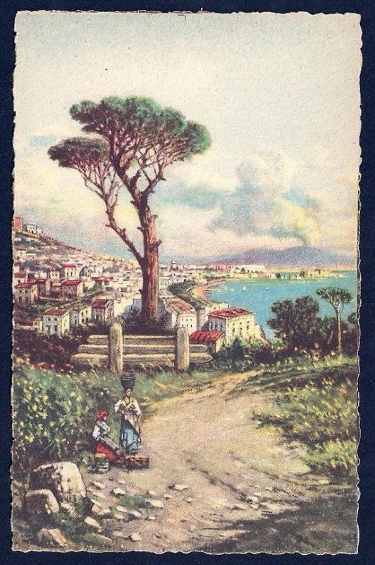 Panorama of Villa Patrizi Naples by Carelli unused c1940's