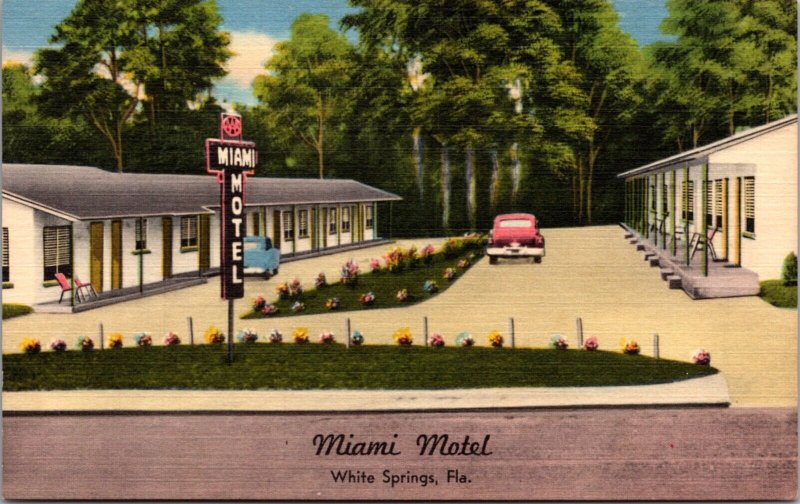 Linen Postcard Miami Motel US Route 41 in White Springs, Florida