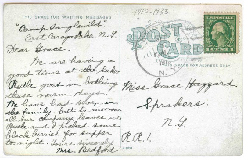 Knights to Sparkers, New York 1915 used Postcard, Boating on Caroga Lake