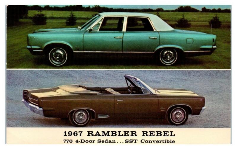 1967 Rambler Rebel 770 4-Door Sedan and SST Convertible Postcard *5C