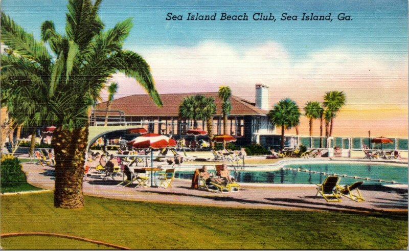 Sea Island Georgia GA Postcard 1953 Sea Island Beach Club Linen Unposted