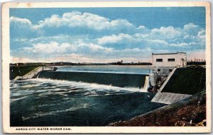 Akron City Ohio, 1917 Water Works Dam, Cascading Water Falls, Vintage Postcard