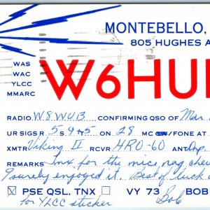 1960 Montebello, Calif. Amateur Ham Radio QSL Card PC -Bob Pelton CB CA Vtg A209