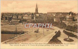Postcard Old Saint Malo Panorama doors to Saint Vincent Great Gate and the To...