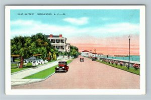 Charleston SC-South Carolina, East Battery, Classic Auto's, Vintage Postcard
