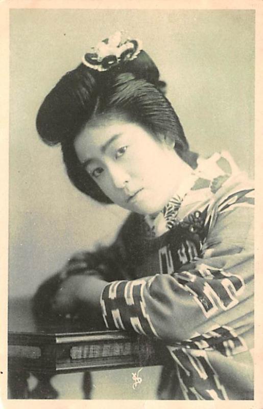 Japan Old Vintage Antique Post Card Young Woman Writing on back