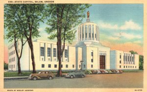 Vintage Postcard 1920's State Capitol Building Cars Salem Oregon Structure OR