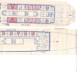 (11) pieces, 1934 Great White Fleet Cruise Ship, Room Deagrams, Interiors, etc