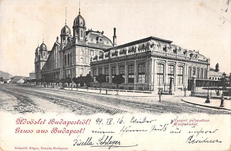 us56 gruss aus budapest hungary railway station nyugoti 1899