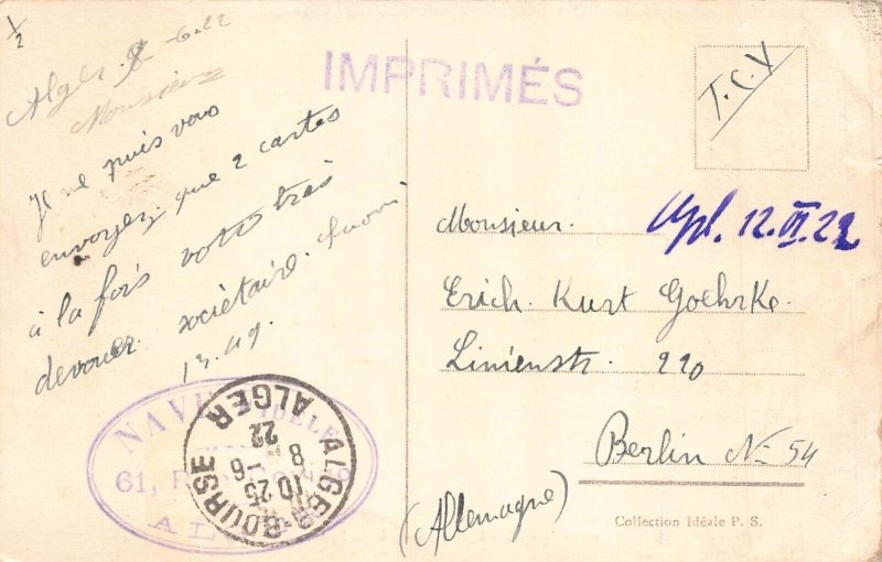L129 Algeria 1922 Algiers Main Entrance in Square Palm Trees vintage postcard