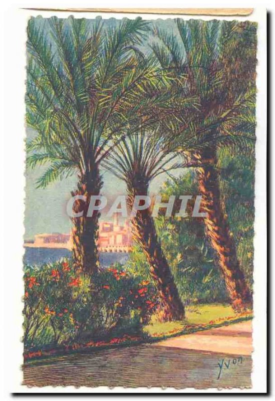 Menton Old Postcard The city seen through the palm trees