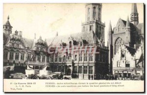 Old Postcard Furnes Army Cars guns before the general area of ??King Albert