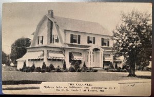 Vintage Postcard 1930's The Colonial Hotel, Route 1, Laurel, Maryland (MD)