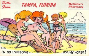 Cowboy Comic TAMPA, FL Bathing Beauties Beach McGuire's Pharmacy c1960s Postcard