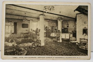 Atlantic City NJ LOBBY,  HOTEL NEW RICHMOND 1930's Postcard D6