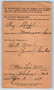 1934 Meeting Notice Metropolitan Supply Co. Cedar Rapids Iowa IA Postal Card