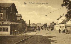 belgium, ROCHEFORT, Arrival Tram de Han, Steam Tram Station (1920s) Postcard