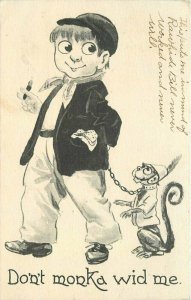 1912 Boy monkey with Me Comic Humor Artist impression Postcard 21-11153
