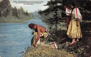 Moccasin Princess Dawn Mist Chief Wolf Robe Glacier Park c1910s Vintage Postcard