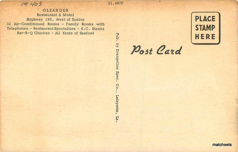 1940s Oleander Restaurant Motel Eunice Louisiana Evangeline postcard 11700