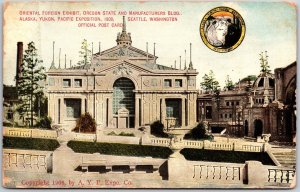 Oriental Foreign Exhibit Oregon State & Manufacturers Bldg. Alaska Expo Postcard