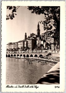 Menton La Vieille Ville Et La Plage France Real Photo RPPC Postcard