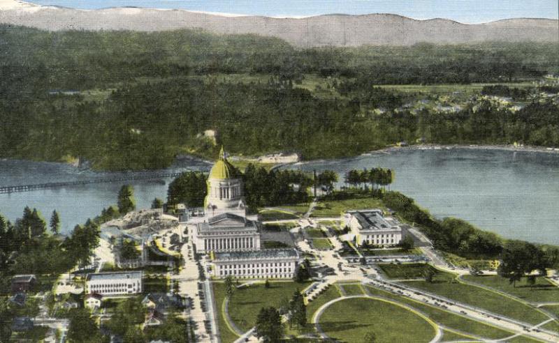 Aerial View of State Capitol - Olympia WA, Washington - Linen