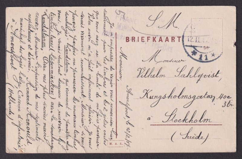 NETHERLANDS 1917, Vintage postcard, Amersfoort, Censored, Posted