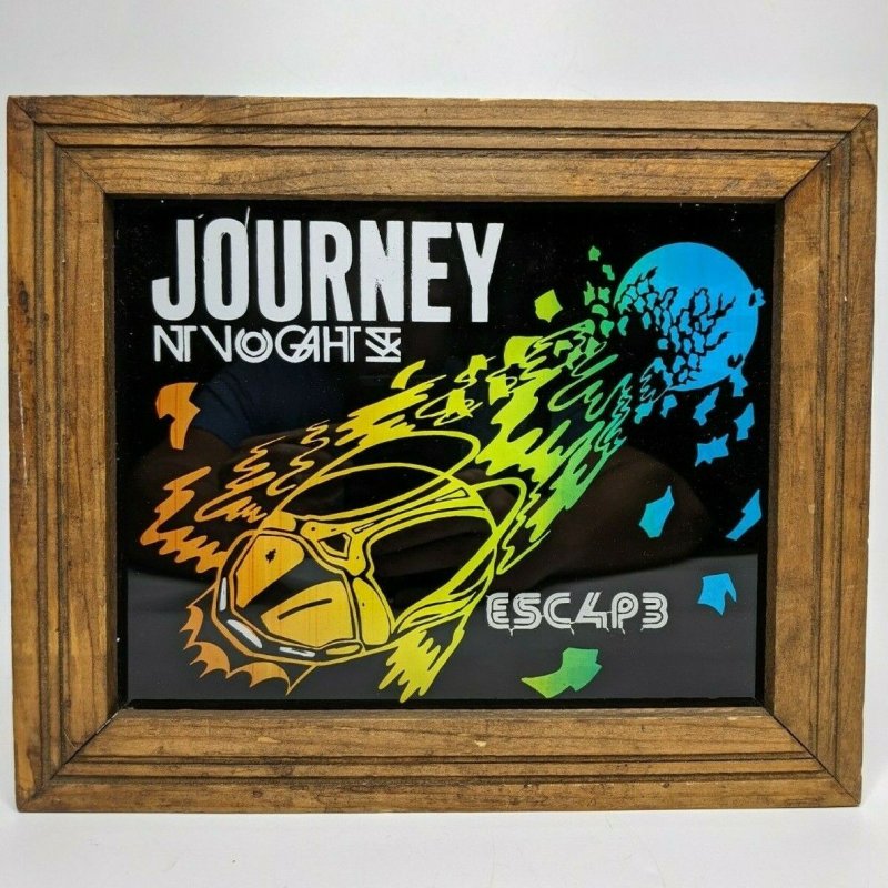 1980s Journey Escape Colored Glass Print Wood Frame Vtg Beetle Wall Rock E3