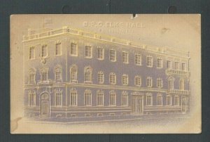 Ca 1909 Post Card Phila PA BPOE Elks Hall Lt Purple Airbrushed Embossed----