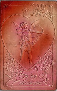 1908 VALENTINE CUPID HEARTS BOW AND ARROW HEAVILY EMBOSSED POSTCARD 26-220