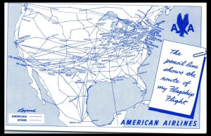 1950s American Airlines Route of the Flagships Map Postcard