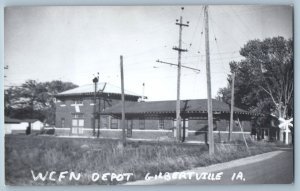 1960 Gilbertville Iowa WCFN Railroad Train Depot Station RPPC Photo Postcard