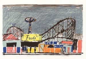 Edwin La Dell Coney Island Freds Diner Painting Postcard