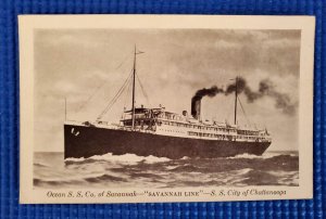 Vtg c1920's Ocean S.S. Co. Ship Savannah Line S.S. City of Chattanooga Postcard