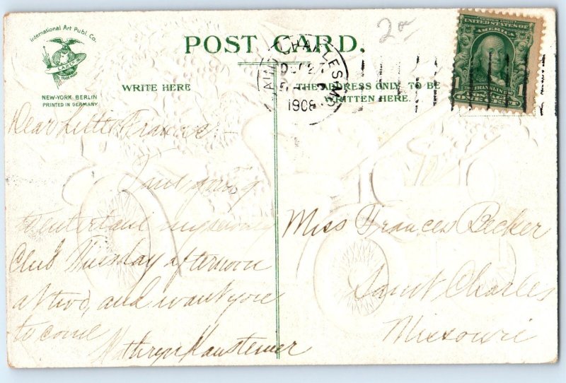 c1910's Christmas Car With Holly Berries Clapsaddle Saint Charles MO Postcard