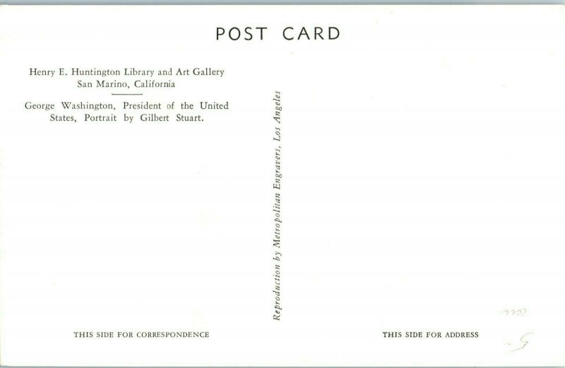 George Washington Portrait Gilbert Stuart at Huntington Library Postcard